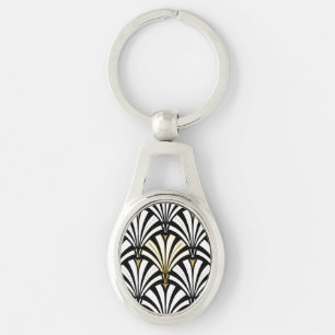 Art Deco fan pattern - black and white Key Ring