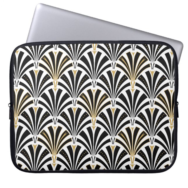 Art Deco fan pattern - black and white Laptop Sleeve (Front)