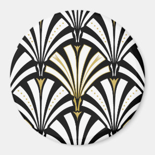 Art Deco fan pattern - black and white Magnet