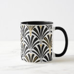 Art Deco fan pattern - black and white Mug<br><div class="desc">Digital reproduction of a classic,  Art Deco wallpaper,  fan pattern - black on white,  embellished with gold</div>