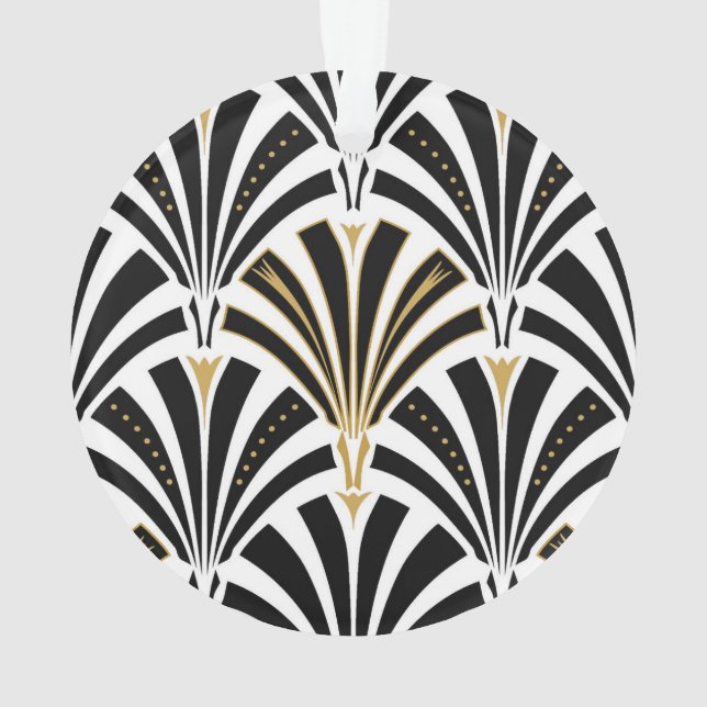 Art Deco fan pattern - black and white Ornament (Back)