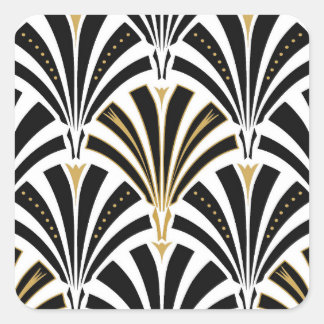 Art Deco fan pattern - black and white Square Sticker
