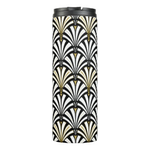 Art Deco Fan Pattern, Black and White Thermal Tumbler