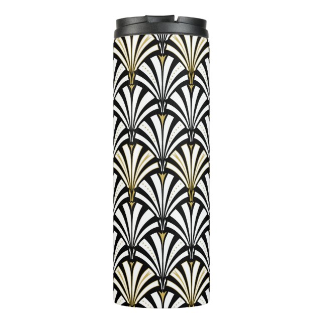 Art Deco Fan Pattern, Black and White Thermal Tumbler (Back)