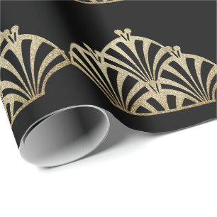 Art deco fan pattern black bronze elegant vintage wrapping paper
