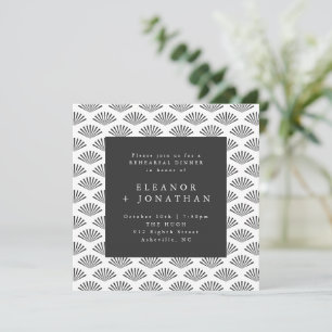Art Deco Fan Pattern Black White Rehearsal Dinner Invitation