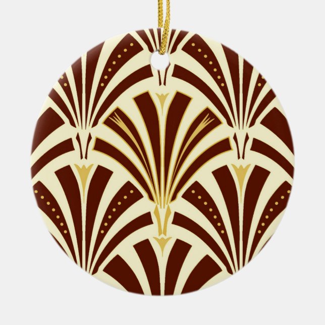 Art Deco fan pattern - chocolate on cream Ceramic Tree Decoration (Front)
