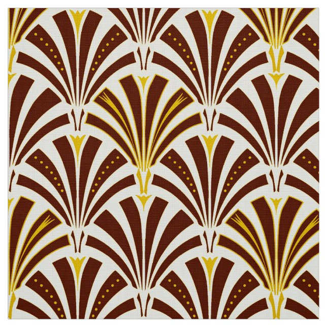 Art Deco fan pattern - chocolate on cream Fabric (Swatch)