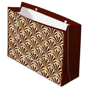 Art Deco fan pattern - chocolate on cream Large Gift Bag