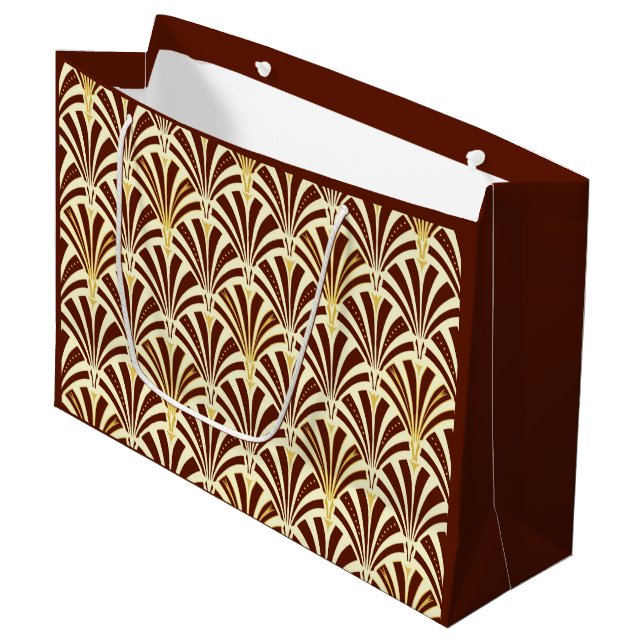 Art Deco fan pattern - chocolate on cream Large Gift Bag (Front Angled)