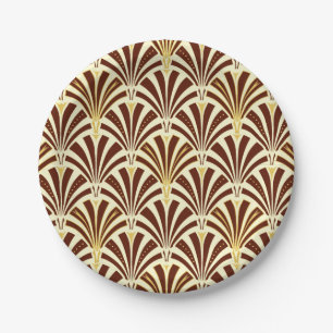 Art Deco fan pattern - chocolate on cream Paper Plate