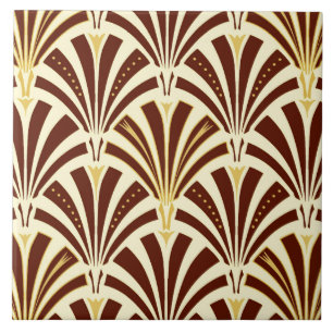 Art Deco fan pattern - chocolate on cream Tile