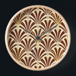 Art Deco fan pattern - chocolate on cream Wall Clock<br><div class="desc">Digital reproduction of a classic,  Art Deco wallpaper,  fan pattern - chocolate brown on creamy beige,  embellished with gold</div>