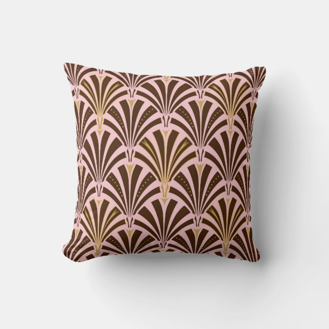 Art Deco fan pattern - chocolate on pink Cushion (Front)