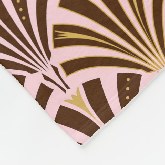 Art Deco fan pattern - chocolate on pink Fleece Blanket (Corner)