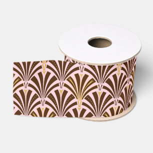 Art Deco fan pattern - chocolate on pink Grosgrain Ribbon
