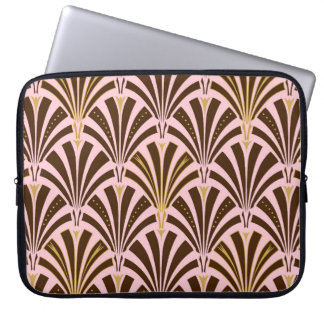 Art Deco fan pattern - chocolate on pink Laptop Sleeve