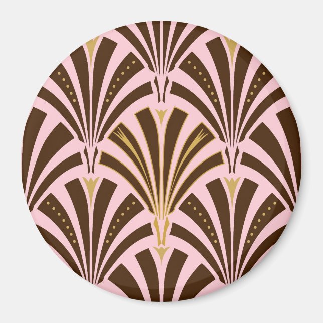 Art Deco fan pattern - chocolate on pink Magnet (Front)