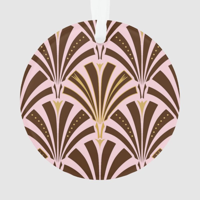 Art Deco fan pattern - chocolate on pink Ornament (Back)