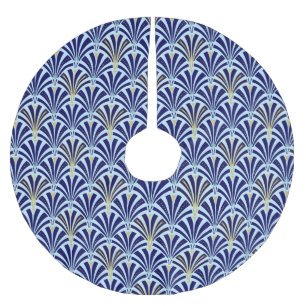 Art Deco fan pattern - cobalt and sky blue Brushed Polyester Tree Skirt