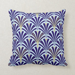 Art Deco fan pattern - cobalt and sky blue Cushion