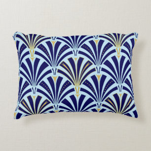 Art Deco fan pattern - cobalt and sky blue Decorative Cushion