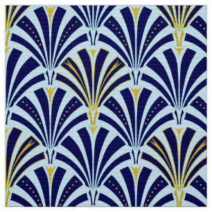 Art Deco fan pattern - cobalt and sky blue Fabric