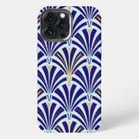 Art Deco fan pattern - cobalt and sky blue