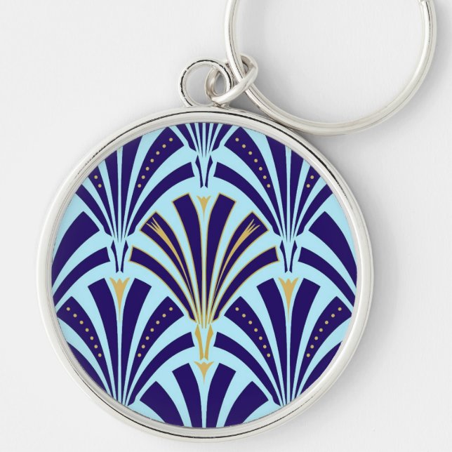 Art Deco fan pattern - cobalt and sky blue Key Ring (Front)