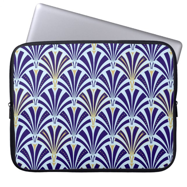 Art Deco fan pattern - cobalt and sky blue Laptop Sleeve (Front)