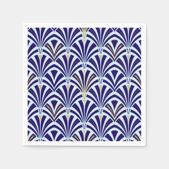 Art Deco fan pattern - cobalt and sky blue Napkin (Front)