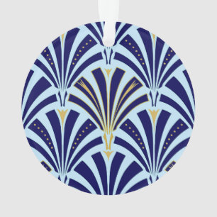 Art Deco fan pattern - cobalt and sky blue Ornament