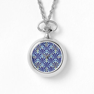 Art Deco fan pattern - cobalt and sky blue Watch