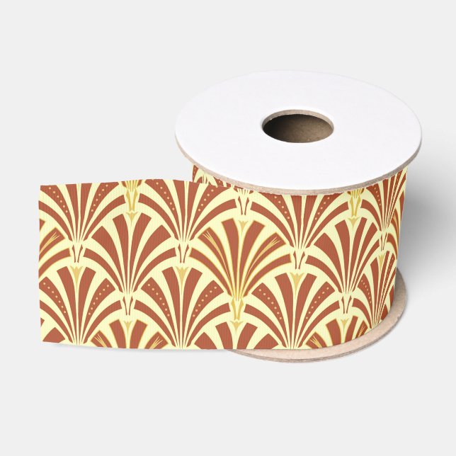 Art Deco fan pattern - copper on yellow Grosgrain Ribbon (Spool)
