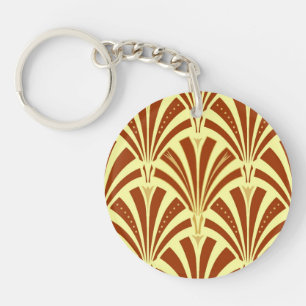 Art Deco fan pattern - copper on yellow Key Ring