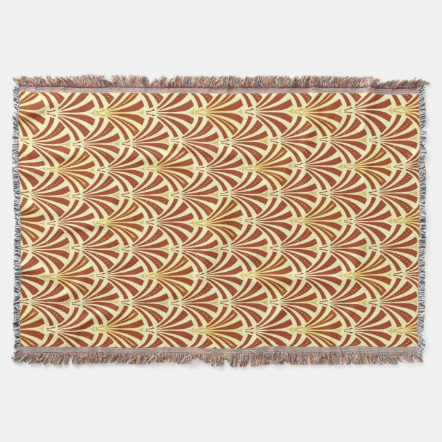 Art Deco fan pattern - copper on yellow Throw Blanket (Front)