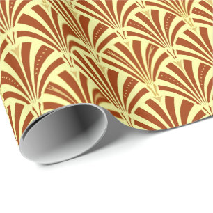 Art Deco fan pattern - copper on yellow Wrapping Paper