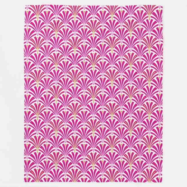 Art Deco fan pattern - fuchsia pink Fleece Blanket (Front)