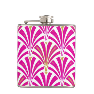 Art Deco fan pattern - fuchsia pink Hip Flask