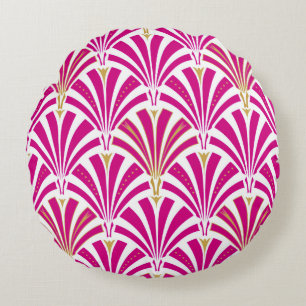 Art Deco fan pattern - fuchsia pink Round Cushion