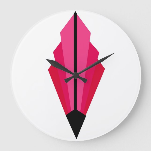 Art Deco Fan Pattern in Deep Pink and Raspberry La Large Clock (Front)