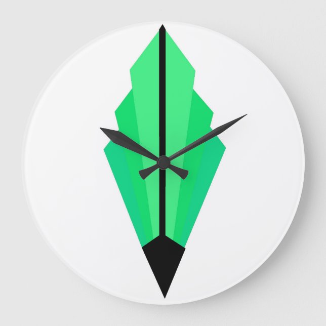 Art Deco Fan Pattern in Greens Large Clock (Front)