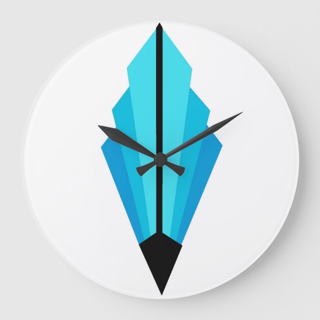 Art Deco Fan Pattern in light blues Large Clock (Front)