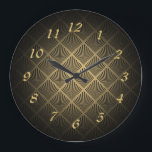 Art Deco Fan Pattern Large Clock<br><div class="desc">Art Deco fan pattern with gold numbers.</div>