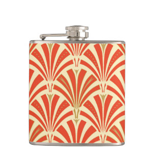Art Deco fan pattern - mandarin orange Hip Flask
