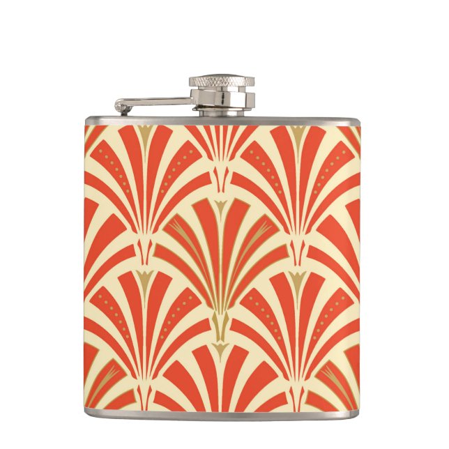 Art Deco fan pattern - mandarin orange Hip Flask (Front)