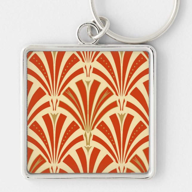 Art Deco fan pattern - mandarin orange Key Ring (Front)