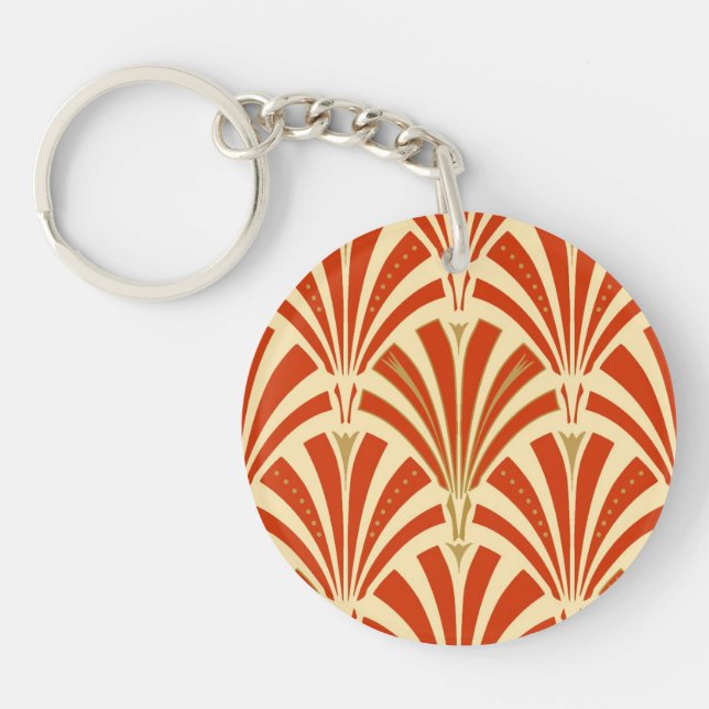 Art Deco fan pattern - mandarin orange Key Ring (Front)