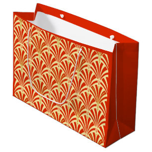 Art Deco fan pattern - mandarin orange Large Gift Bag
