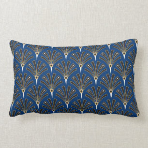 Art Deco Fan Pattern on Royal Blue Lumbar Cushion